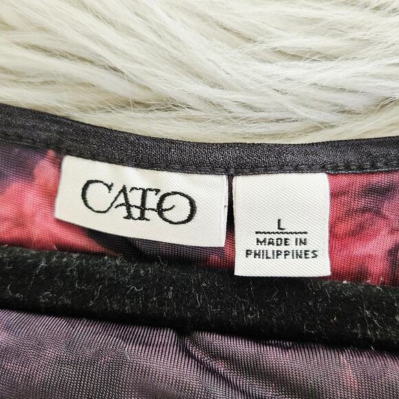 Cato Floral Red Black Burnout Top Sz Large Sheer Gothic Romantic Stretch Blouse - Picture 9 of 14